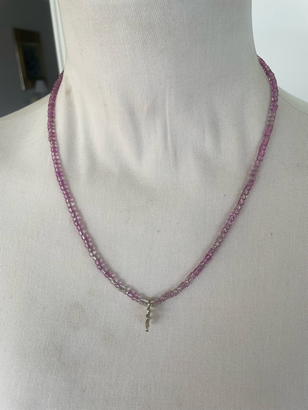 Lavender Clear Bead Necklace with Sun Pendant Handmade Vintage up to 23 in